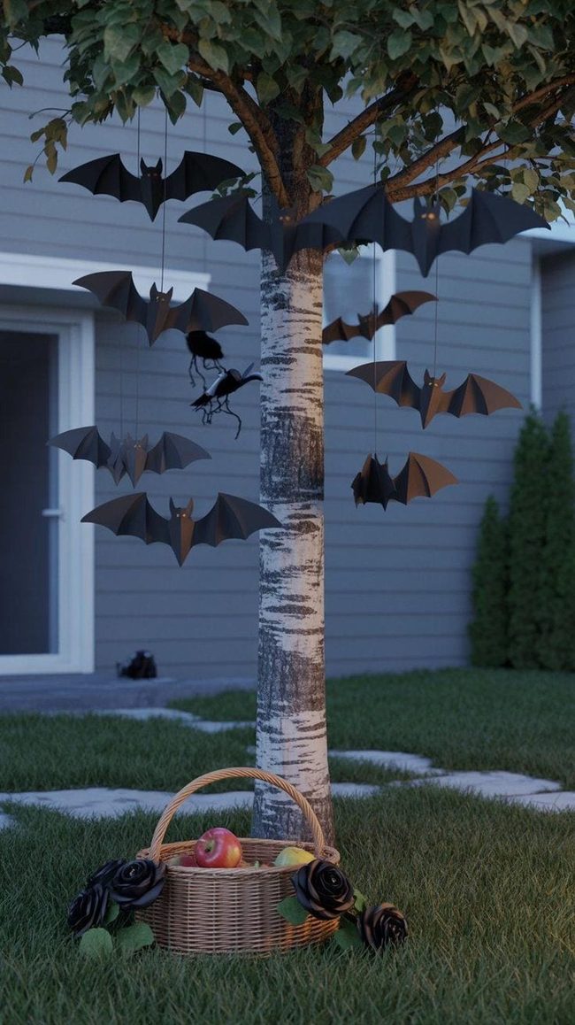 Black Bat Silhouettes with Spotlights