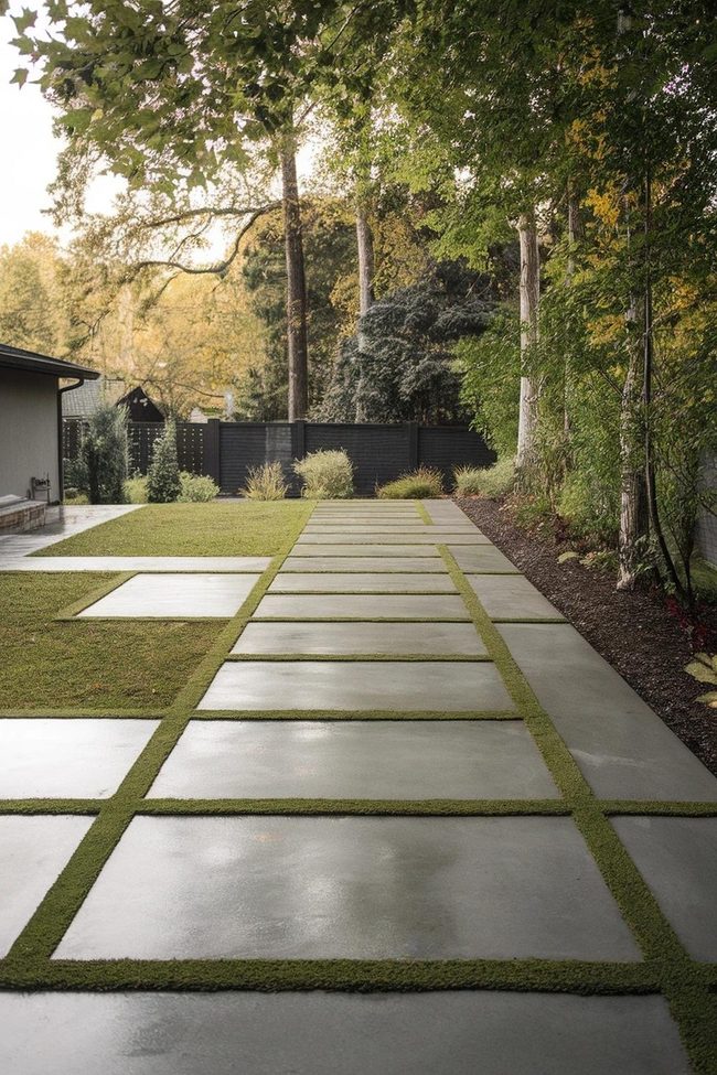 Gray Concrete Slabs Between Grass