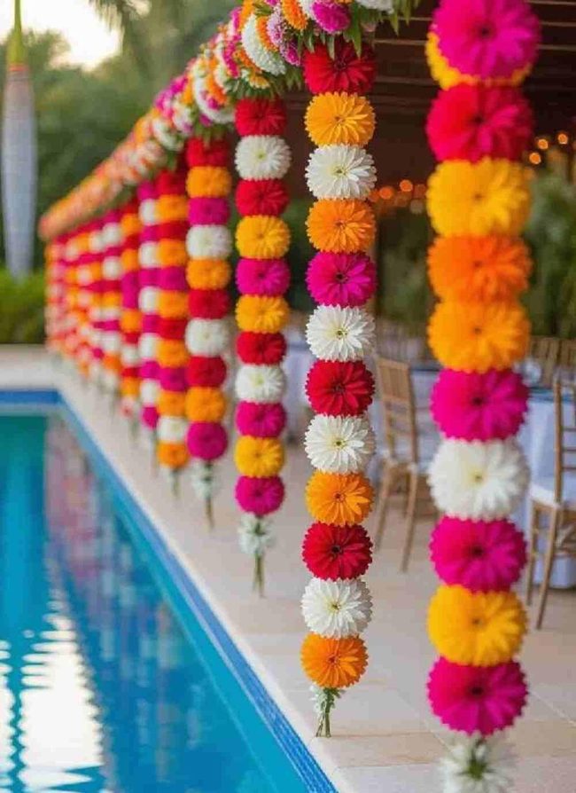 Flower Garlands Transform Pool Spaces