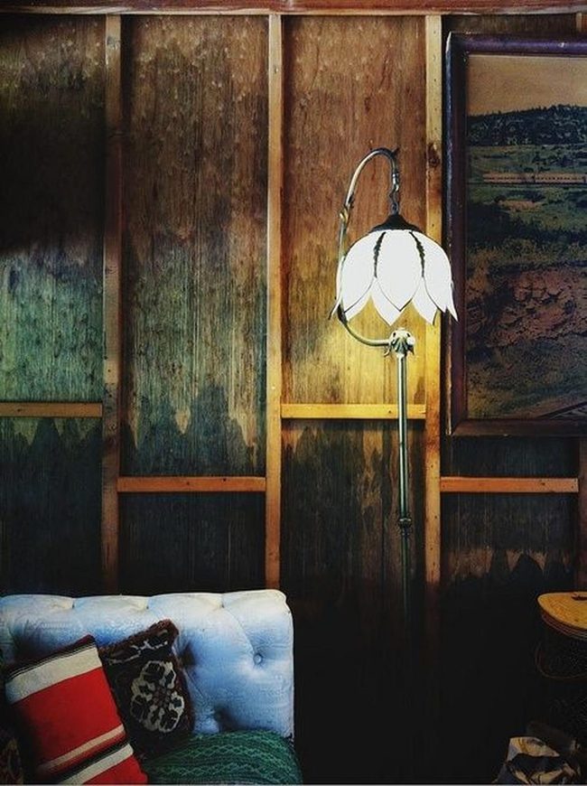 Petal Lamp Illuminates Rustic Living Room