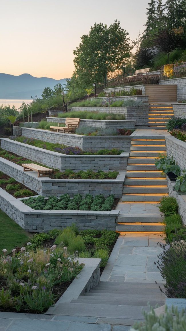 Terraced Yards Into Patio Rooms