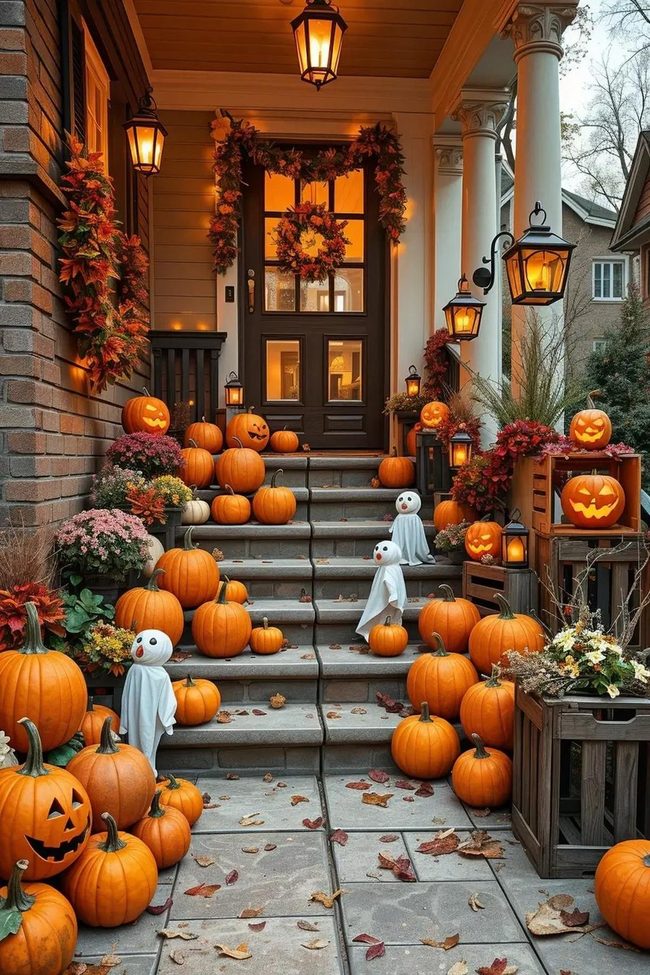 Illuminated Pumpkin Staircase Installation