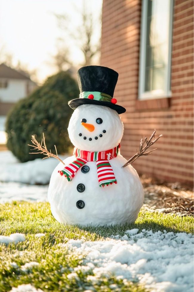 White Ceramic Snowman Yard Decoration