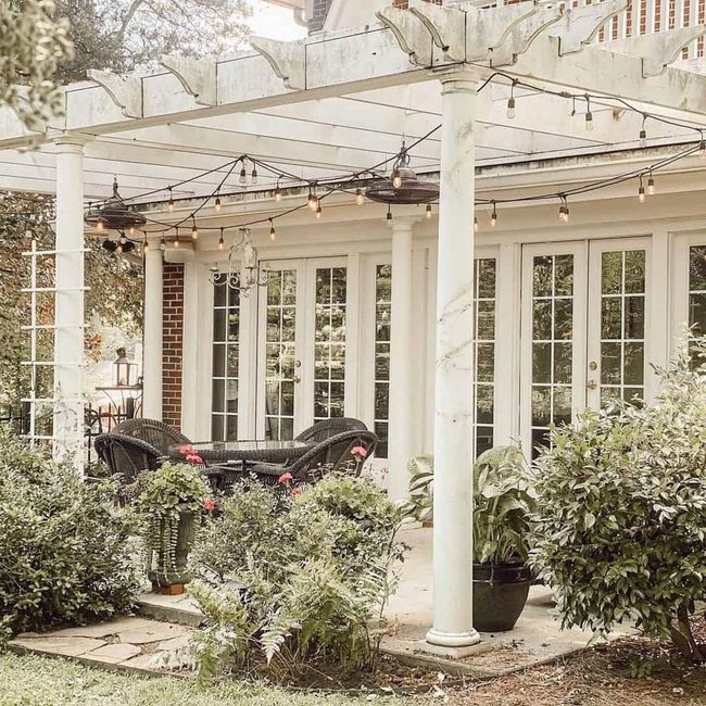 White Pergola String Lights Outdoor
