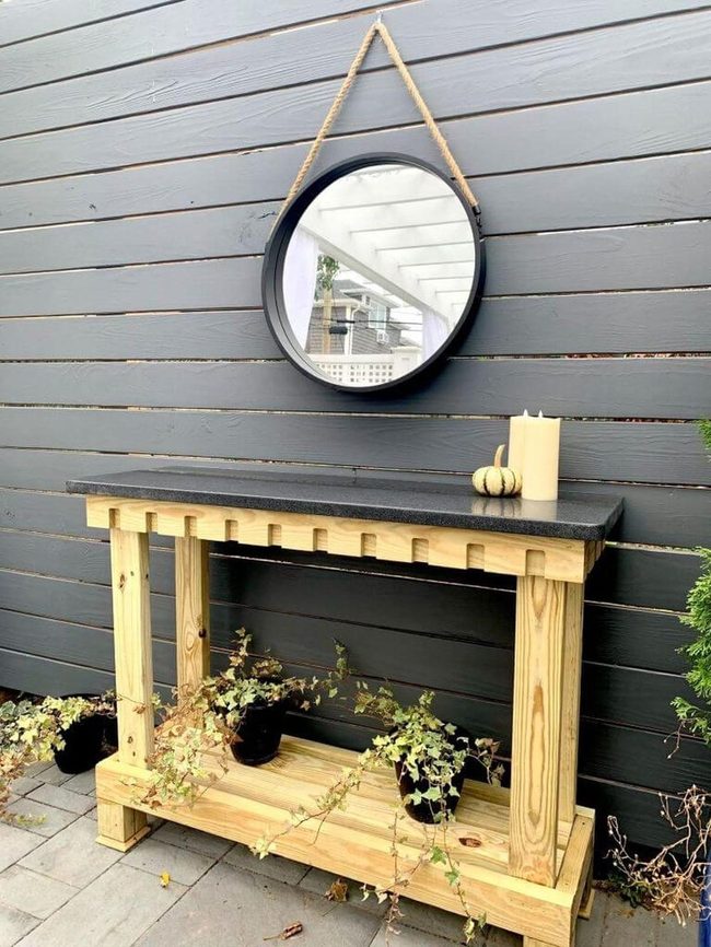 Wood And Granite Outdoor Console