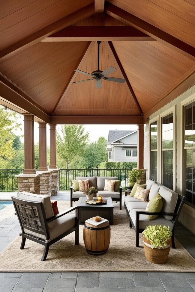 Stone Fireplace Patio Entertainment Center
