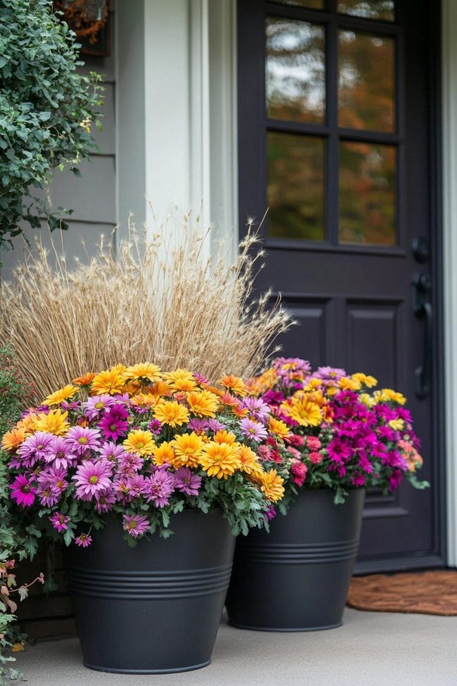 Overflowing Mum Pots For Autumn Doors