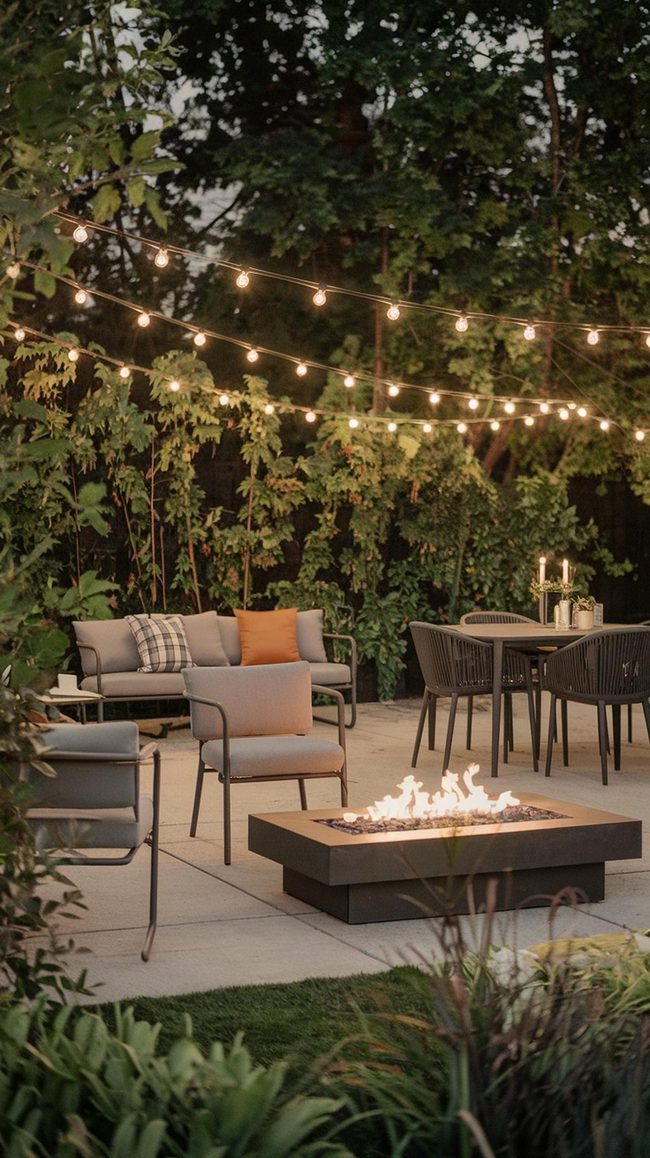 Backyard Gathering Space with String Lights