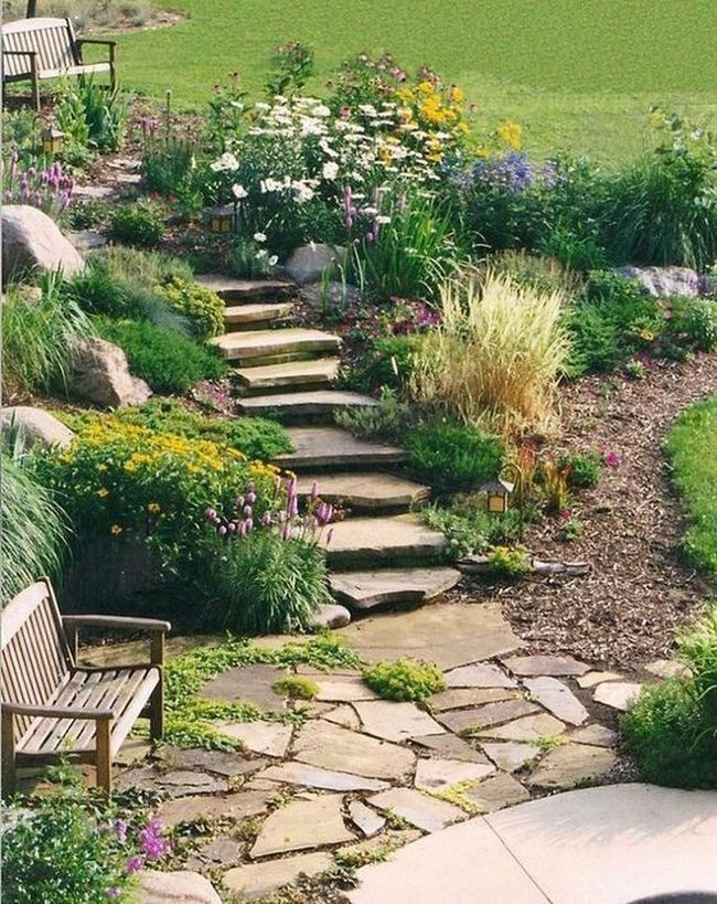 Colorful Flower Stone Garden Steps