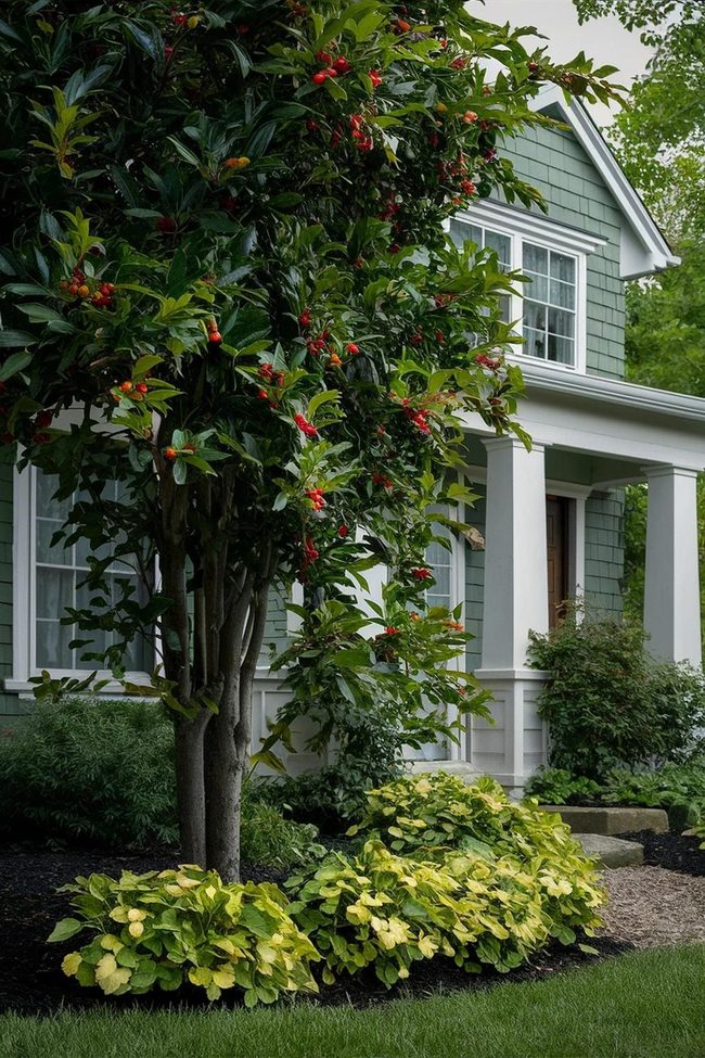 Sharp Green Leaves, Crimson Berries