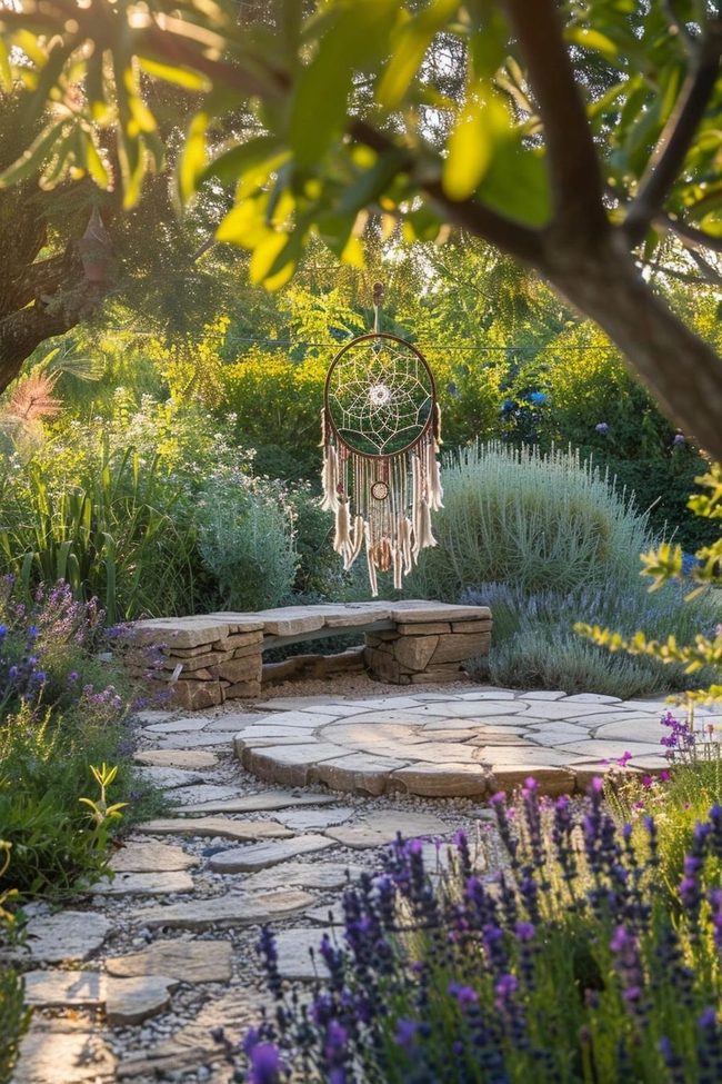 Dreamcatcher Among Yard Flowers