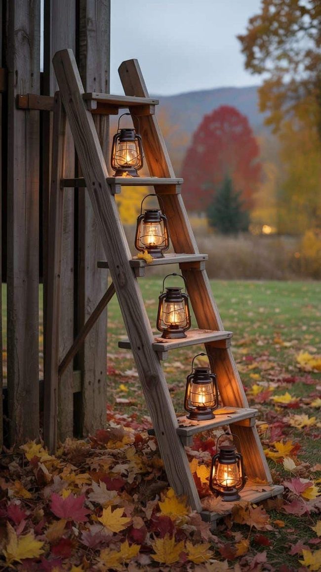 Wooden Ladder Autumn Display