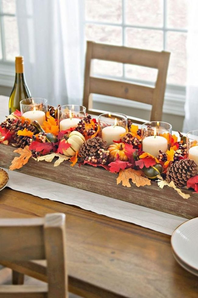 Autumn Leaves And Candlelit Timber