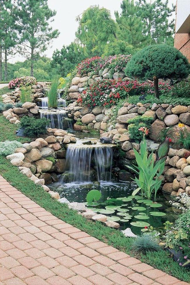 Cascading Water Garden With Flowering Tiers
