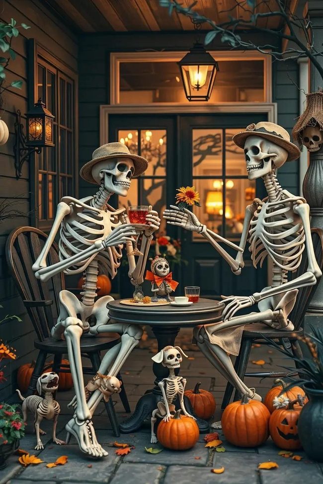 Skeleton Tea Party on The Lawn