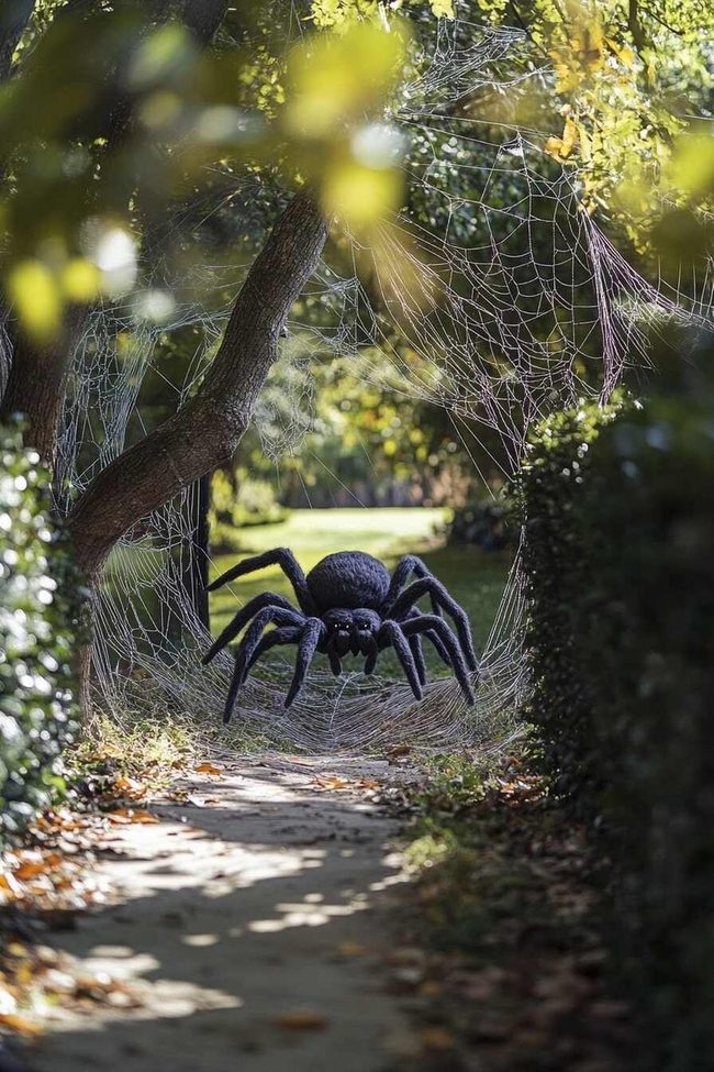 Giant Black Webbing Spider Porch
