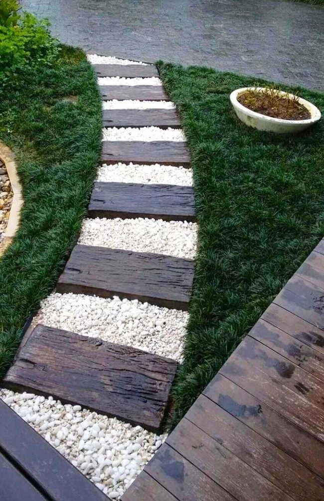 Weathered Wood Path White Stone