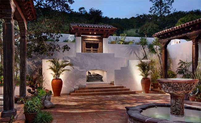 Fountain Water And Shaded Pergola
