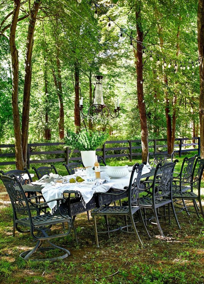 Chandelier Dining Among Trees