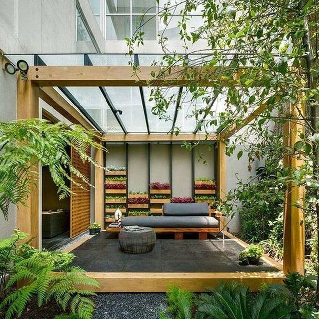 Wooden Pergola Plant Shelves