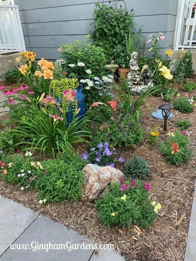 Blooming Garden With Solar-Lit Pathways