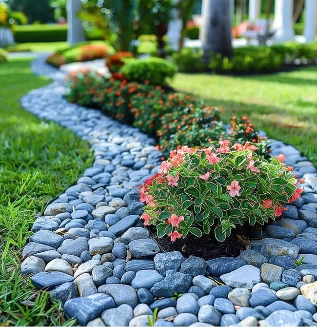 Pink Blooms Garden Stone Pathways