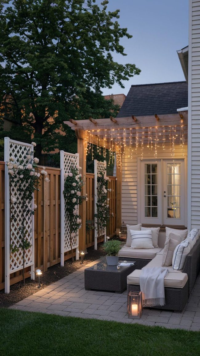 Hedged Dining Beneath Pergola Shade