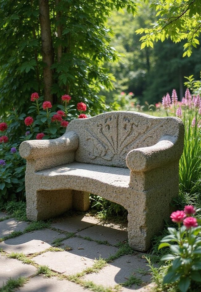 Gray Stone Benches Patio Seating