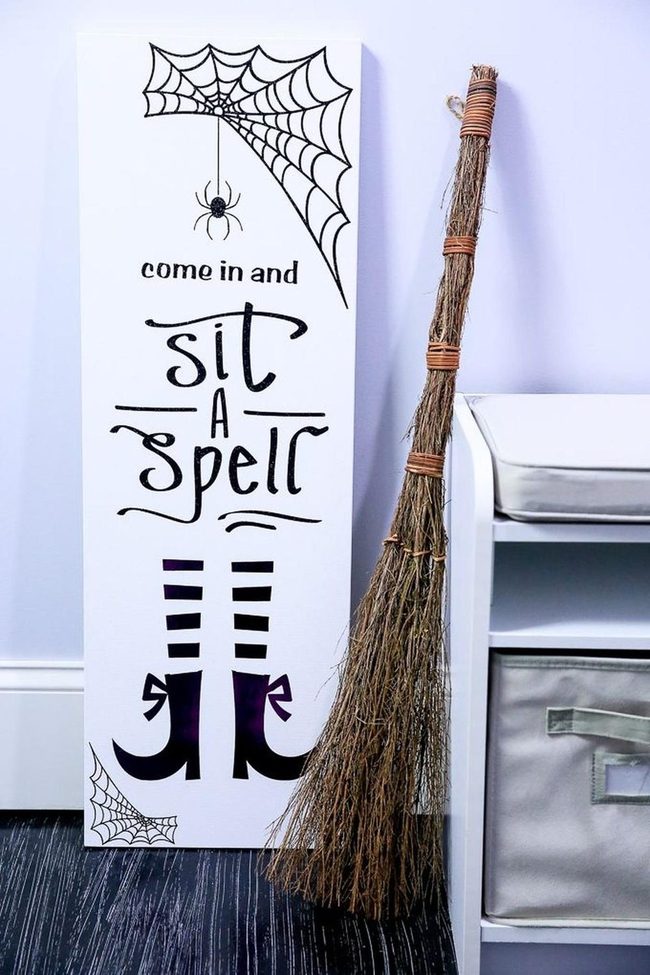Black Striped Witch Welcome Sign
