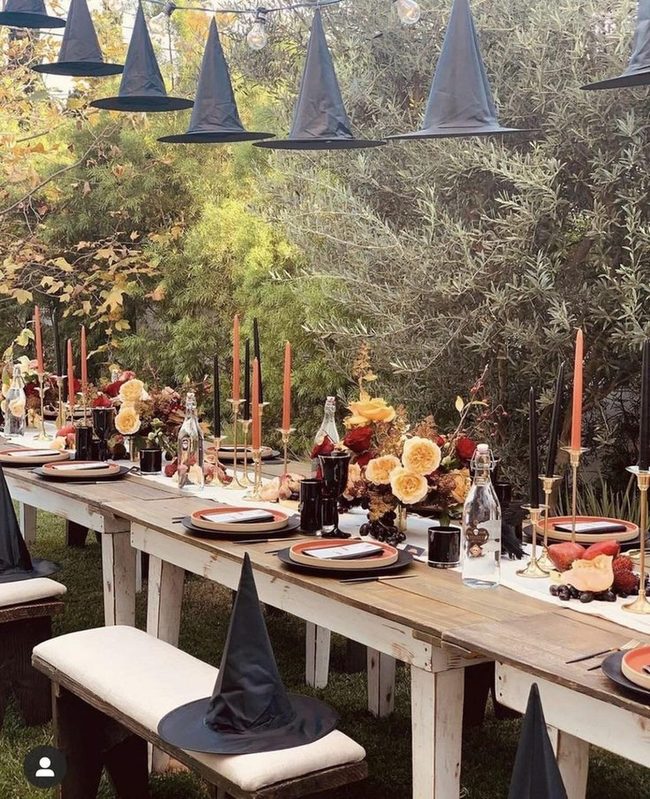 Orange Candles Frame Halloween Garden Table