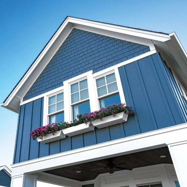 Blue Siding With White Trim Details