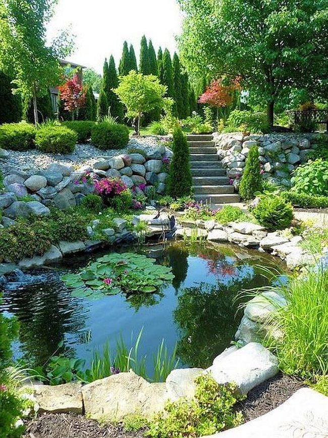 Tiered Garden With Contemplative Pond