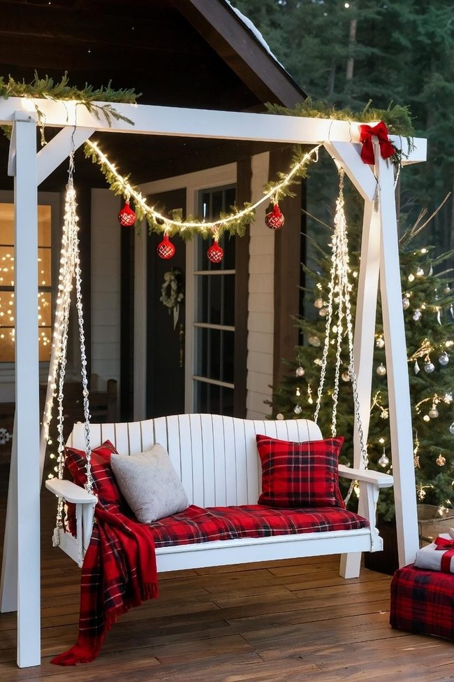 Icicle Lights Above Porch Swing