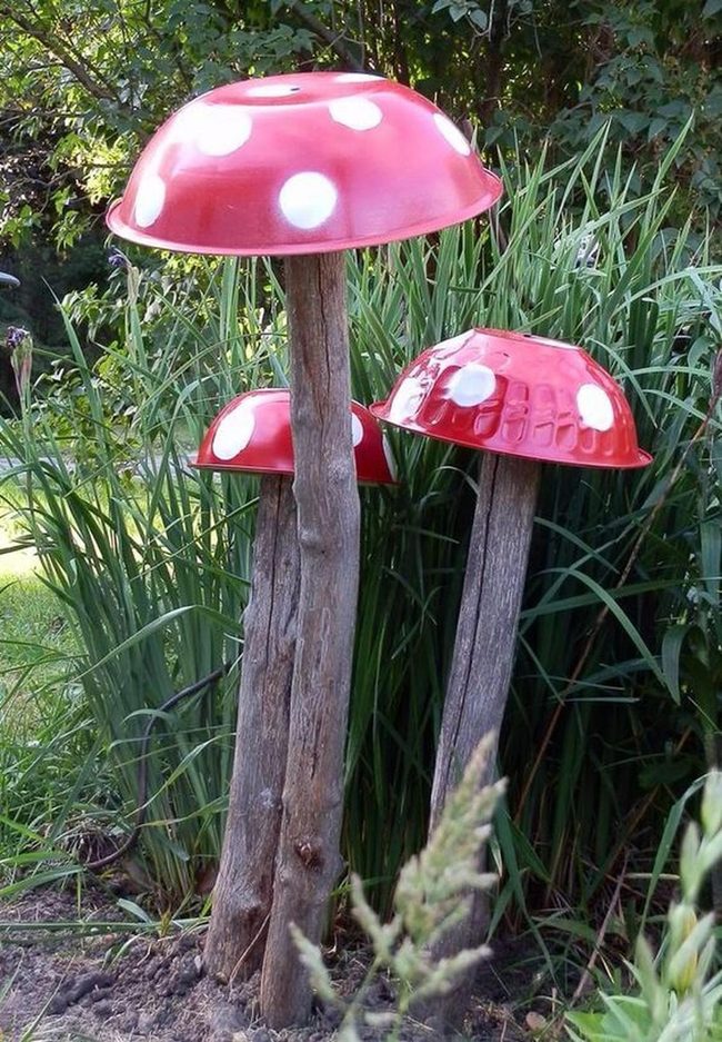 Red Spotted Mushrooms Garden Art