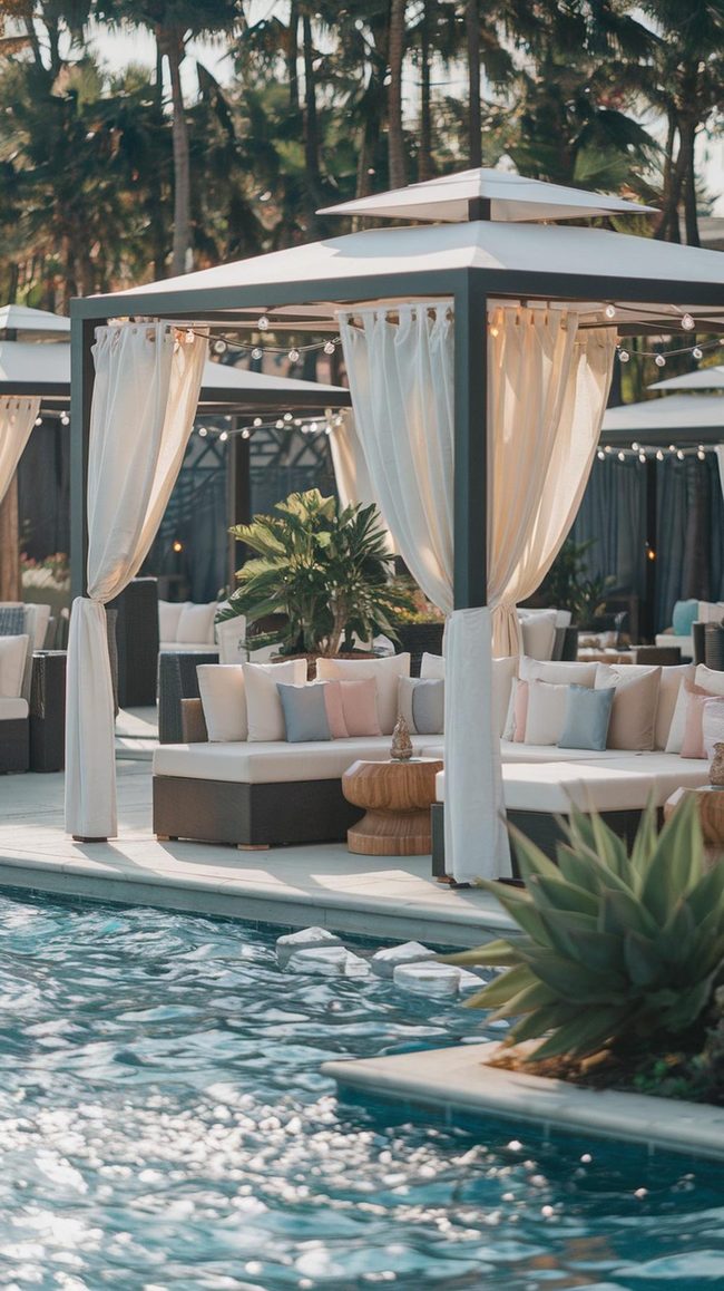 Curtained Poolside Retreat Elegance