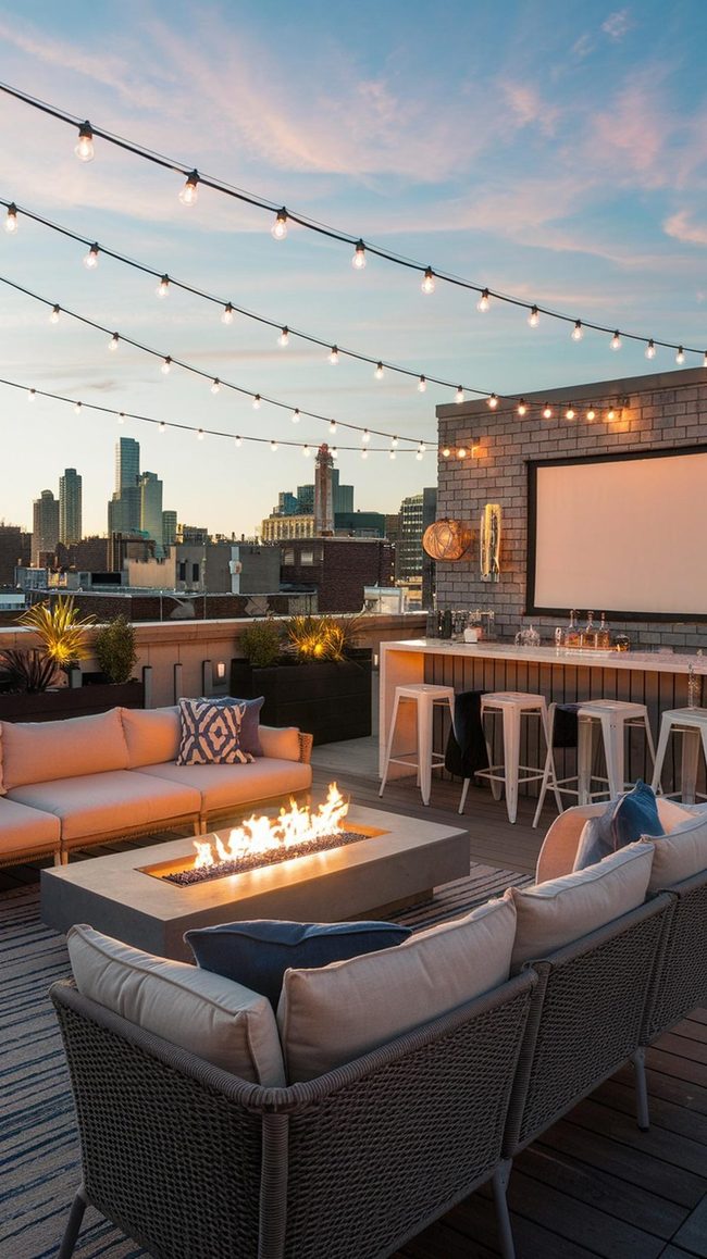 Rooftop Entertaining Hub Glowing Overhead