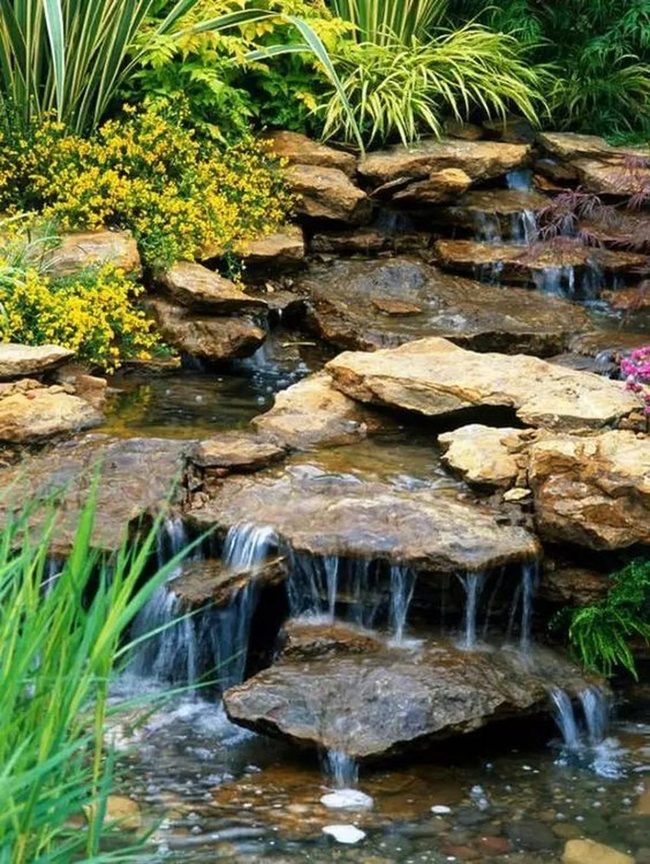 Cascading Water Yellow Flowers Stone