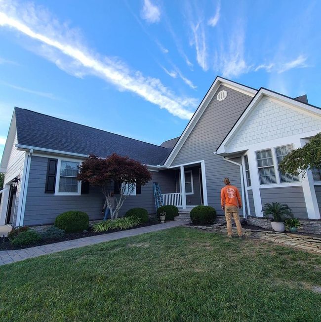 Gray Siding Meets White Shingles