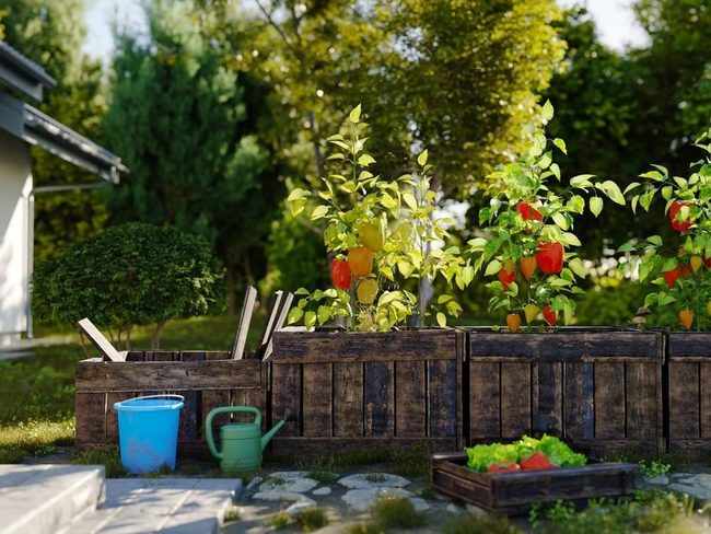 Stacked Wooden Crates Vertical Garden