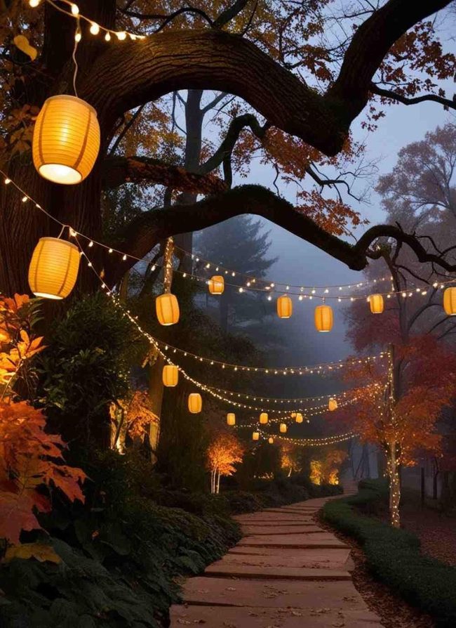 Outdoor Lanterns Create Glowing Pathways