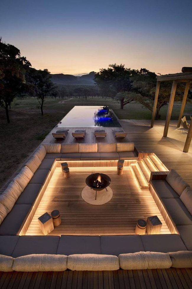 Wooden Deck Firepit And Pool