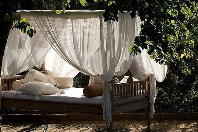 Shaded Wooden Bed Among Trees