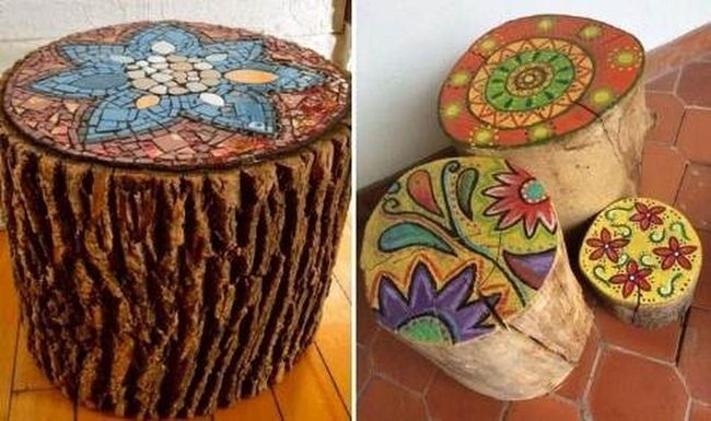 Reclaimed Wood Ceramic Mosaic Stools