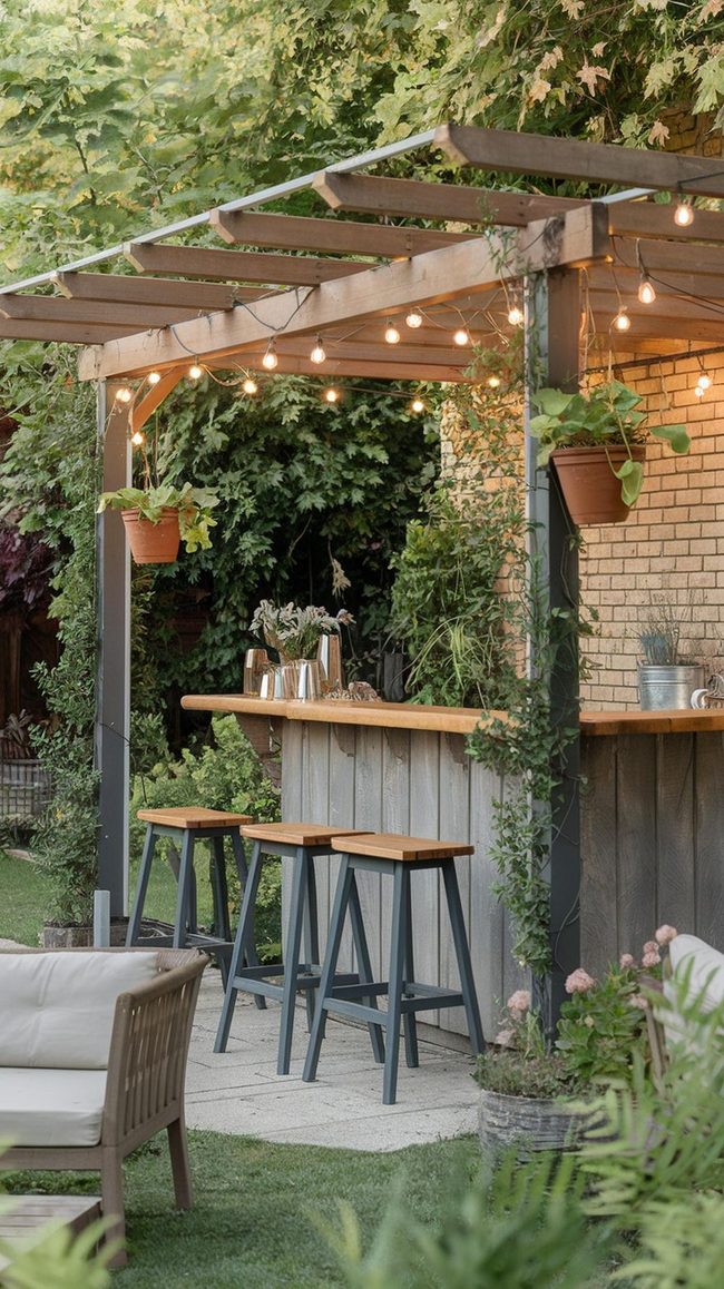 Pergola Bar with String Lights