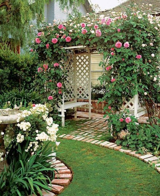 Rose-Draped White Garden Gateway