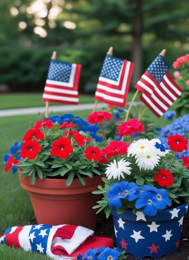 Patriotic Petunias And Daisies