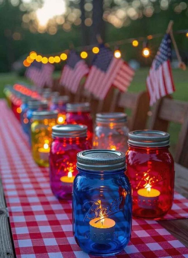 Red White Blue Painted Lanterns