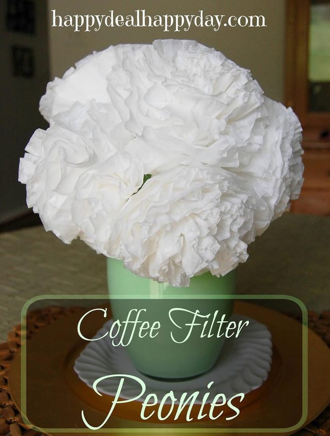 White Coffee Filter Peonies