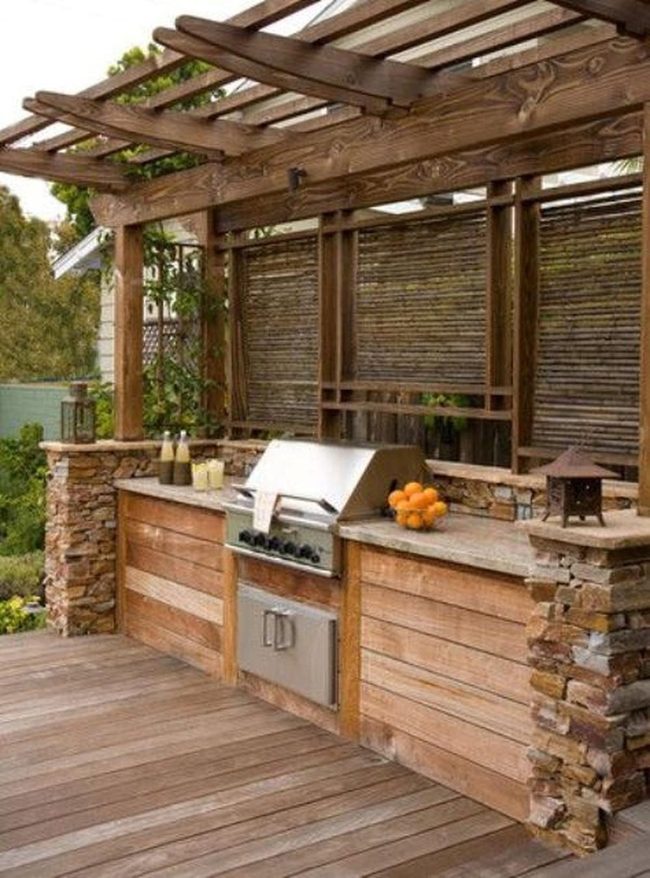 Stainless Steel Grill Stone Pergola Kitchen