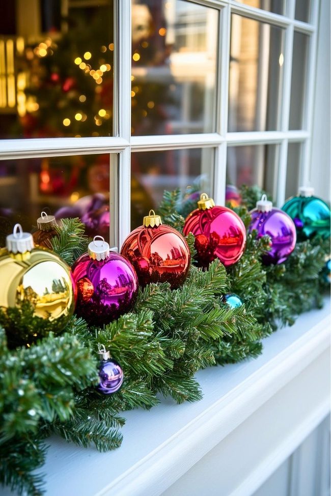 Shimmering Red Baubles Window Display
